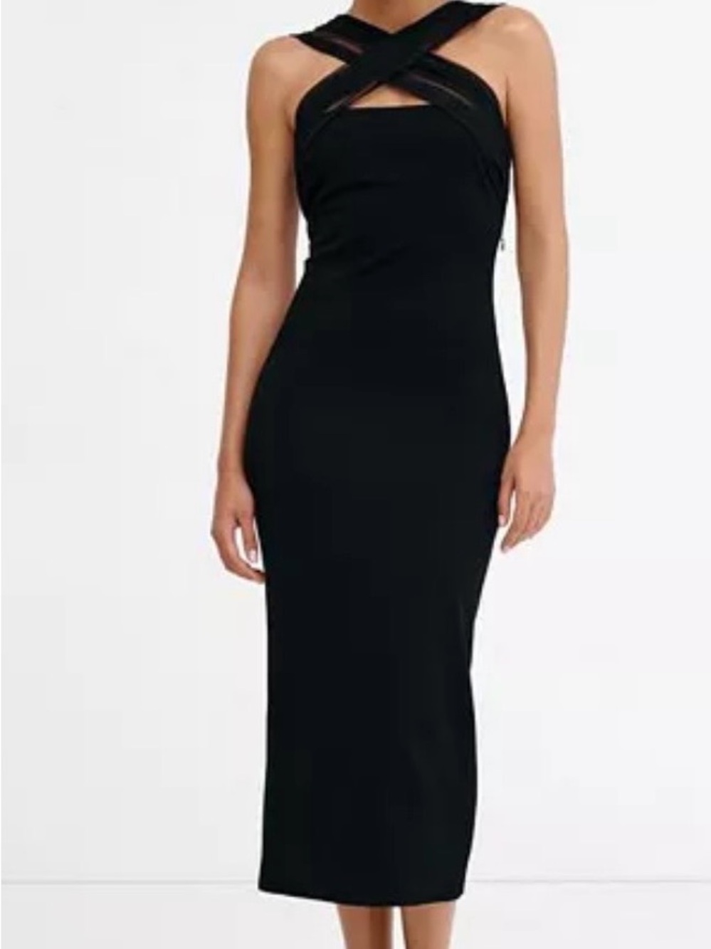 NWT Marcella NYC Waldorf Dress Cross-Strap Black Midi Dress
